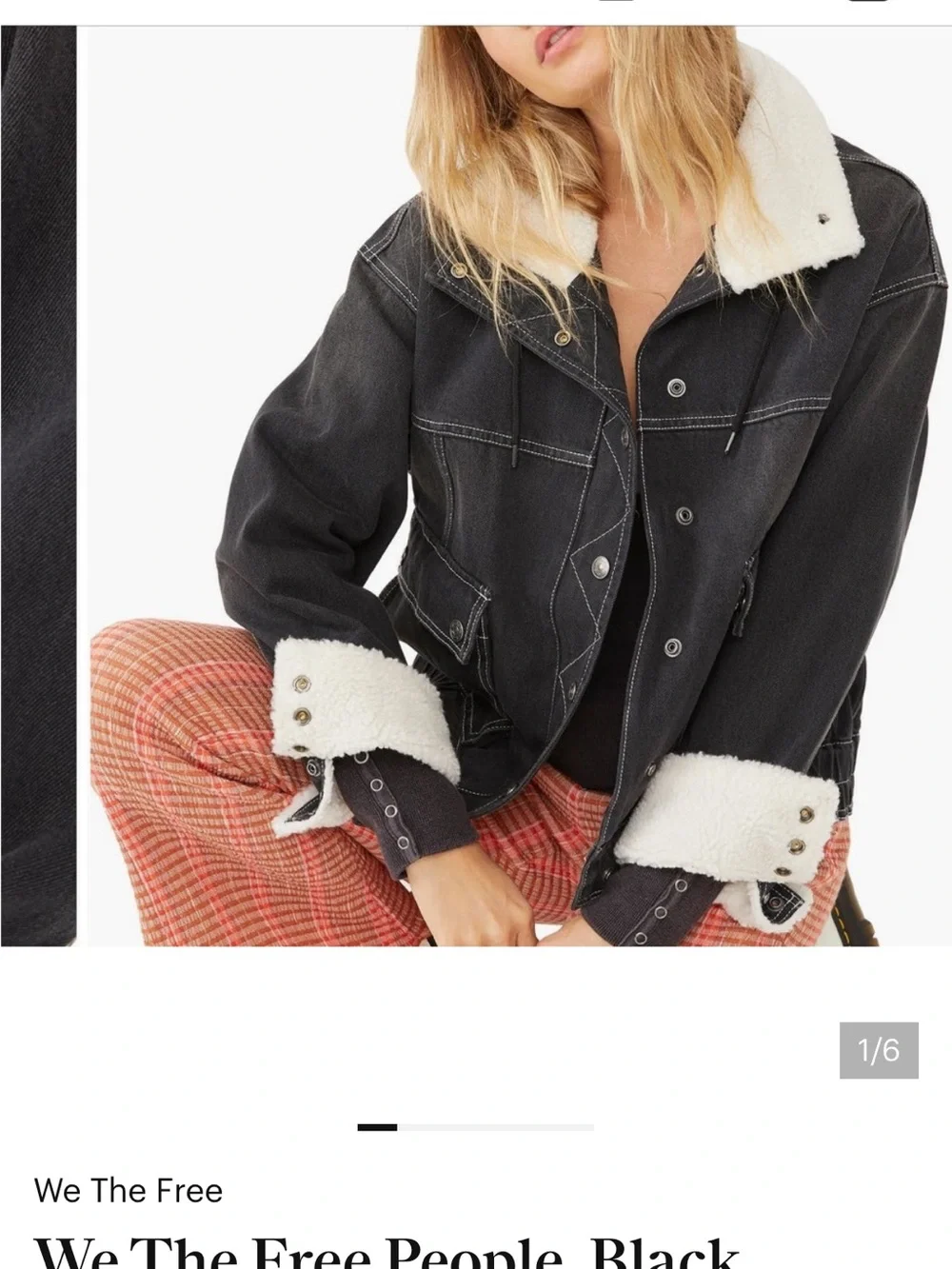 Free People Black Denim Jacket with Cream Sherpa Collar